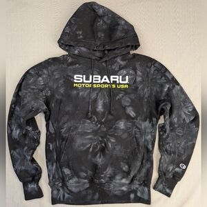 Champion Men's Reverse Weave Hoodie Subaru Motorsports USA Black TieDye -Small